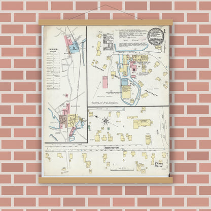 Old map wall art mockup — magnetic wood frame on brick wall — Sanborn Fire Insurance Map from Braintree, Norfolk County, Massachusetts (1891) - Complete Map Set