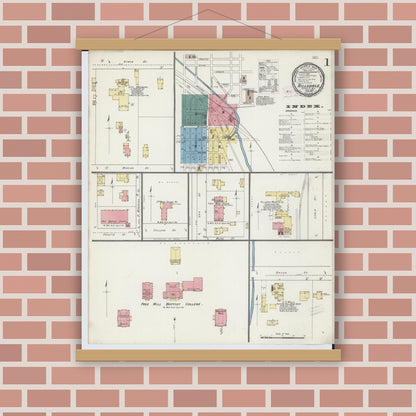 Old map wall art mockup — magnetic wood frame on brick wall — Sanborn Fire Insurance Map from Hillsdale, Hillsdale County, Michigan (1893) - Complete Map Set