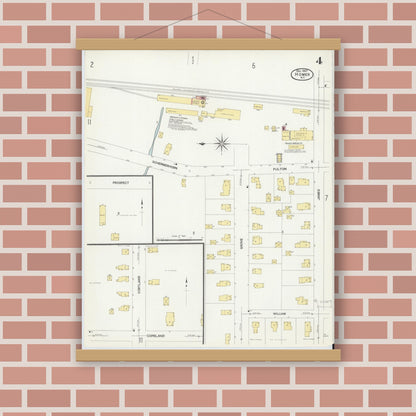 Old map wall art mockup — magnetic wood frame on brick wall — Sanborn Fire Insurance Map from Homer, Cortland County, New York (1907), Sheet #0004