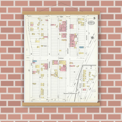 Old map wall art mockup — magnetic wood frame on brick wall — Sanborn Fire Insurance Map from Ambridge, Beaver County, Pennsylvania (1911), Sheet #0003