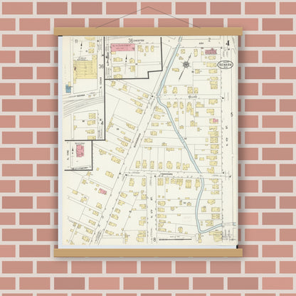 Old map wall art mockup — magnetic wood frame on brick wall — Sanborn Fire Insurance Map from Newark, Licking County, Ohio (1912), Sheet #0004