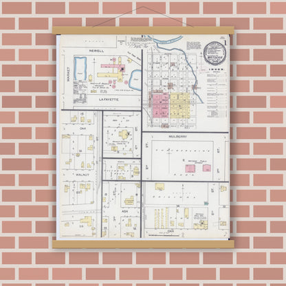 Old map wall art mockup — magnetic wood frame on brick wall — Sanborn Fire Insurance Map from Watseka, Iroquois County, Illinois (1892) - Complete Map Set