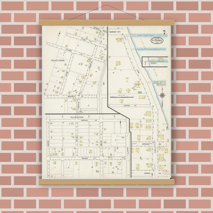 Old map wall art mockup — magnetic wood frame on brick wall — Sanborn Fire Insurance Map from Fort Pierce, St Lucie County, Florida (1915), Sheet #0007