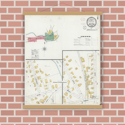 Old map wall art mockup — magnetic wood frame on brick wall — Sanborn Fire Insurance Map from Maynard, Middlesex County, Massachusetts (1899) - Complete Map Set