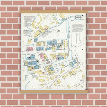 Old map wall art mockup — magnetic wood frame on brick wall — Sanborn Fire Insurance Map from Ogdensburg, St. Lawrence County, New York (1909), Sheet #0007