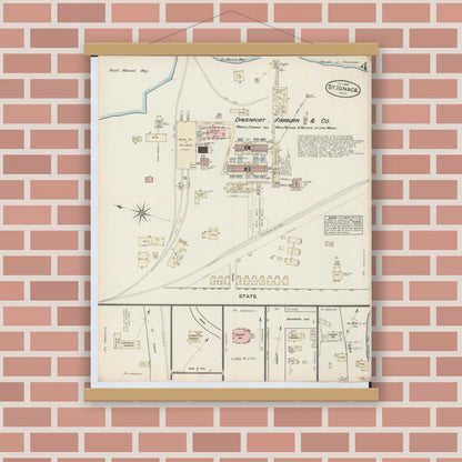 Old map wall art mockup — magnetic wood frame on brick wall — Sanborn Fire Insurance Map from Saint Ignace, Mackinac County, Michigan (1884), Sheet #0004