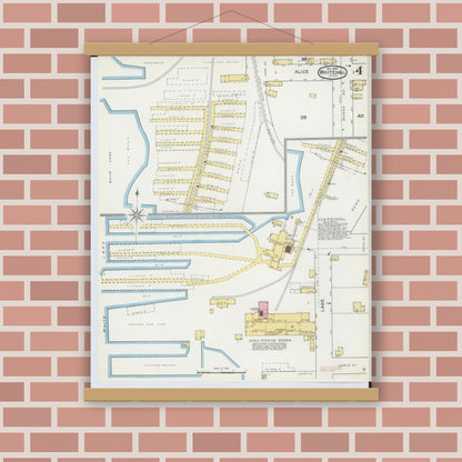 Old map wall art mockup — magnetic wood frame on brick wall — Sanborn Fire Insurance Map from Whitehall, Muskegon County, Michigan (1892), Sheet #0004
