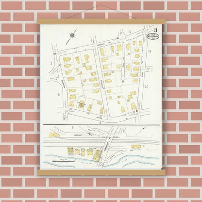 Old map wall art mockup — magnetic wood frame on brick wall — Sanborn Fire Insurance Map from Hyde Park, Norfolk County, Massachusetts (1917), Sheet #0003