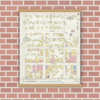 Old map wall art mockup — magnetic wood frame on brick wall — Sanborn Fire Insurance Map from Philipsburg, Centre County, Pennsylvania (1897), Sheet #0003