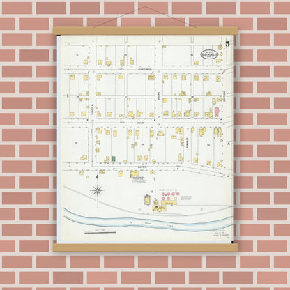 Old map wall art mockup — magnetic wood frame on brick wall — Sanborn Fire Insurance Map from Salineville, Columbiana County, Ohio (1902), Sheet #0005