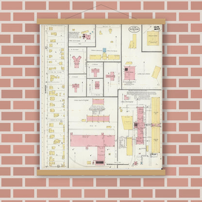 Old map wall art mockup — magnetic wood frame on brick wall — Sanborn Fire Insurance Map from Denison, Grayson County, Texas (1903), Sheet #0025