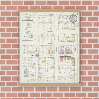 Old map wall art mockup — magnetic wood frame on brick wall — Sanborn Fire Insurance Map from Eldorado Springs, Cedar County, Missouri (1894) - Complete Map Set