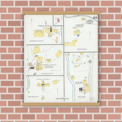 Old map wall art mockup — magnetic wood frame on brick wall — Sanborn Fire Insurance Map from Ironton, Lawrence County, Ohio (1900), Sheet #0024