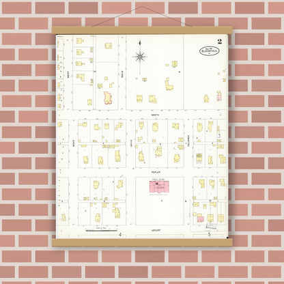 Old map wall art mockup — magnetic wood frame on brick wall — Sanborn Fire Insurance Map from Bloomfield, Davis County, Iowa (1907), Sheet #0002
