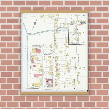Old map wall art mockup — magnetic wood frame on brick wall — Sanborn Fire Insurance Map from Ripley, Brown County, Ohio (1920), Sheet #0002