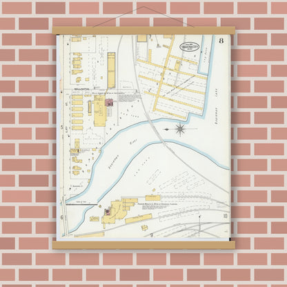 Old map wall art mockup — magnetic wood frame on brick wall — Sanborn Fire Insurance Map from Traverse City, Grand Traverse County, Michigan (1904), Sheet #0008