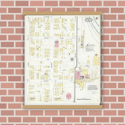 Old map wall art mockup — magnetic wood frame on brick wall — Sanborn Fire Insurance Map from Saint Joseph, Berrien County, Michigan (1908), Sheet #0006