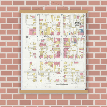 Old map wall art mockup — magnetic wood frame on brick wall — Sanborn Fire Insurance Map from Germantown, Montgomery County, Ohio (1921), Sheet #0003