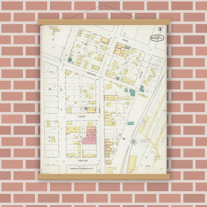Old map wall art mockup — magnetic wood frame on brick wall — Sanborn Fire Insurance Map from Merrill, Lincoln County, Wisconsin (1892), Sheet #0003