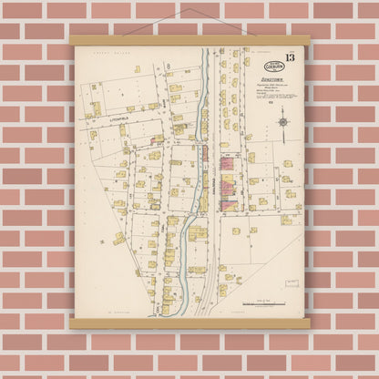 Old map wall art mockup — magnetic wood frame on brick wall — Sanborn Fire Insurance Map from Coeburn, Wise County, Virginia (1922), Sheet #0013