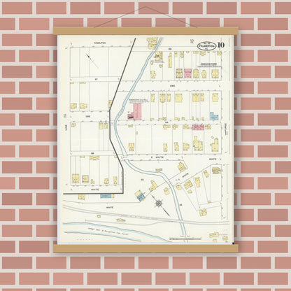 Old map wall art mockup — magnetic wood frame on brick wall — Sanborn Fire Insurance Map from Palmerton, Carbon County, Pennsylvania (1912), Sheet #0010
