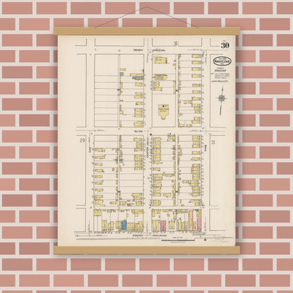 Old map wall art mockup — magnetic wood frame on brick wall — Sanborn Fire Insurance Map from Nanticoke, Luzerne County, Pennsylvania (1920), Sheet #0030