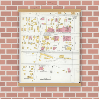 Old map wall art mockup — magnetic wood frame on brick wall — Sanborn Fire Insurance Map from Ionia, Ionia County, Michigan (1900), Sheet #0004