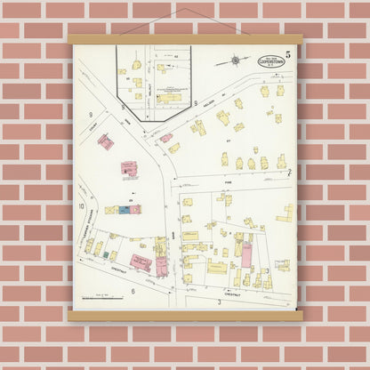 Old map wall art mockup — magnetic wood frame on brick wall — Sanborn Fire Insurance Map from Cooperstown, Otsego County, New York (1909), Sheet #0005