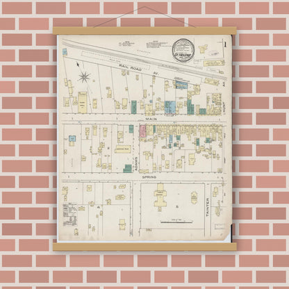 Old map wall art mockup — magnetic wood frame on brick wall — Sanborn Fire Insurance Map from Saint Helena, Napa County, California (1886) - Complete Map Set