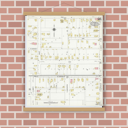 Old map wall art mockup — magnetic wood frame on brick wall — Sanborn Fire Insurance Map from Delaware, Delaware County, Ohio (1911), Sheet #0026