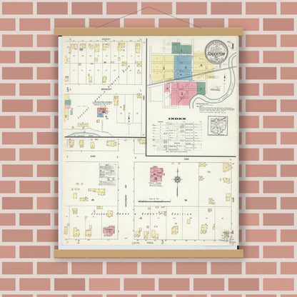 Old map wall art mockup — magnetic wood frame on brick wall — Sanborn Fire Insurance Map from Edgerton, Williams County, Ohio (1913), Sheet #0001