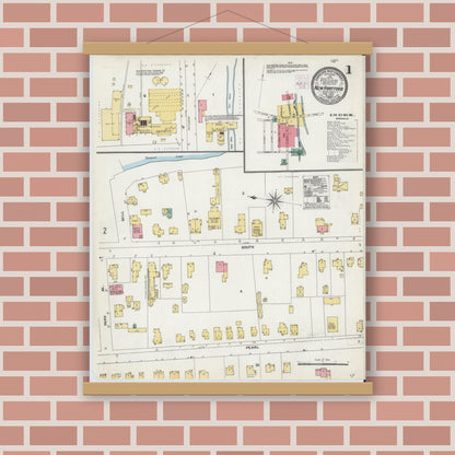 Old map wall art mockup — magnetic wood frame on brick wall — Sanborn Fire Insurance Map from New Hartford, Oneida County, New York (1904) - Complete Map Set