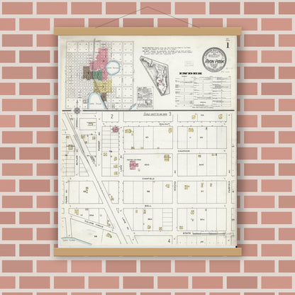 Old map wall art mockup — magnetic wood frame on brick wall — Sanborn Fire Insurance Map from Avon Park, Highlands County, Florida (1920) - Complete Map Set