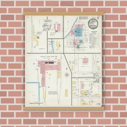 Old map wall art mockup — magnetic wood frame on brick wall — Sanborn Fire Insurance Map from Noblesville, Hamilton County, Indiana (1892) - Complete Map Set