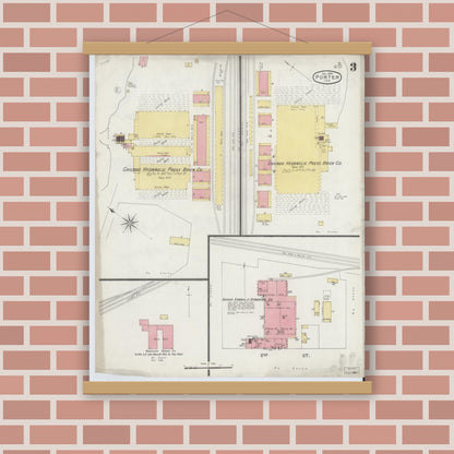 Old map wall art mockup — magnetic wood frame on brick wall — Sanborn Fire Insurance Map from Porter, Porter County, Indiana (1893), Sheet #0003