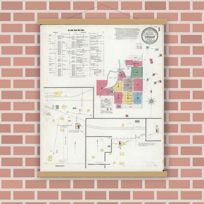 Old map wall art mockup — magnetic wood frame on brick wall — Sanborn Fire Insurance Map from Virginia, Saint Louis County, Minnesota (1908) - Complete Map Set