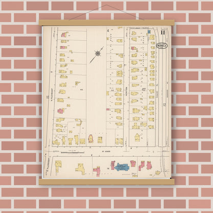 Old map wall art mockup — magnetic wood frame on brick wall — Sanborn Fire Insurance Map from Norwalk, Huron County, Ohio (1922), Sheet #0011