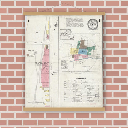Old map wall art mockup — magnetic wood frame on brick wall — Sanborn Fire Insurance Map from Nunda, Livingston County, New York (1924), Sheet #0001