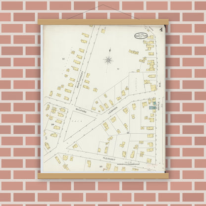 Old map wall art mockup — magnetic wood frame on brick wall — Sanborn Fire Insurance Map from Hamilton, Madison County, New York (1893), Sheet #0004