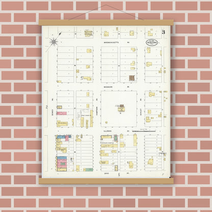 Old map wall art mockup — magnetic wood frame on brick wall — Sanborn Fire Insurance Map from Hereford, Deaf Smith County, Texas (1908), Sheet #0003