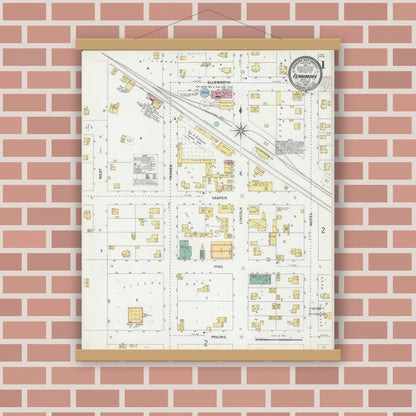 Old map wall art mockup — magnetic wood frame on brick wall — Sanborn Fire Insurance Map from Fennimore, Grant County, Wisconsin (1905), Sheet #0001