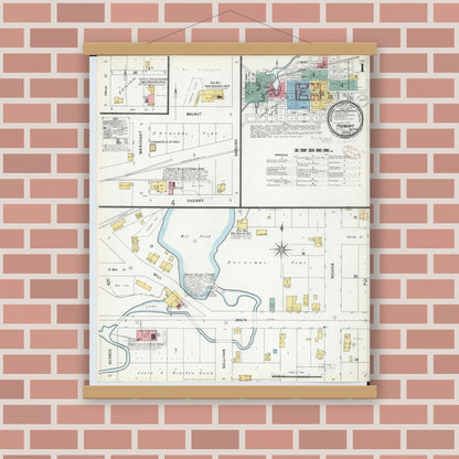 Old map wall art mockup — magnetic wood frame on brick wall — Sanborn Fire Insurance Map from Fremont, Newaygo County, Michigan (1899), Sheet #0001