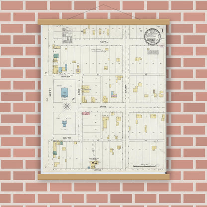 Old map wall art mockup — magnetic wood frame on brick wall — Sanborn Fire Insurance Map from Uvalde, Uvalde County, Texas (1894) - Complete Map Set