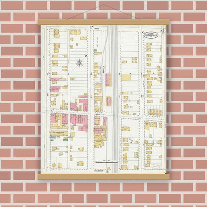Old map wall art mockup — magnetic wood frame on brick wall — Sanborn Fire Insurance Map from Coraopolis, Allegheny County, Pennsylvania (1906), Sheet #0004