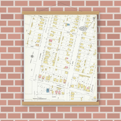 Old map wall art mockup — magnetic wood frame on brick wall — Sanborn Fire Insurance Map from Union City, Randolph County, Indiana (1911), Sheet #0003