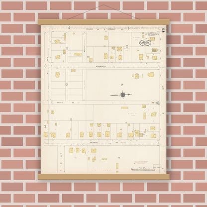 Old map wall art mockup — magnetic wood frame on brick wall — Sanborn Fire Insurance Map from Gardena, Los Angeles County, California (1912), Sheet #0002