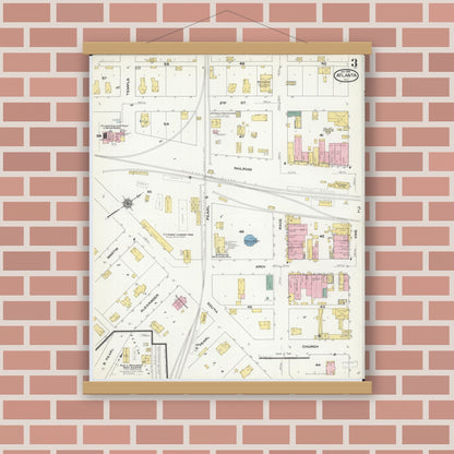 Old map wall art mockup — magnetic wood frame on brick wall — Sanborn Fire Insurance Map from Atlanta, Logan County, Illinois (1910), Sheet #0003