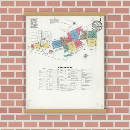 Old map wall art mockup — magnetic wood frame on brick wall — Sanborn Fire Insurance Map from Punxsutawney, Jefferson County, Pennsylvania (1906), Sheet #0001