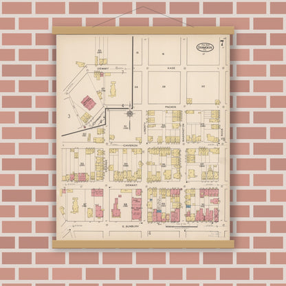 Old map wall art mockup — magnetic wood frame on brick wall — Sanborn Fire Insurance Map from Shamokin, Northumberland County, Pennsylvania (1922), Sheet #0007