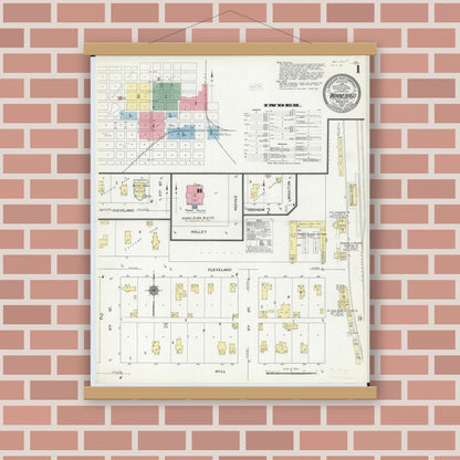 Old map wall art mockup — magnetic wood frame on brick wall — Sanborn Fire Insurance Map from Winnebago, Faribault County, Minnesota (1911) - Complete Map Set